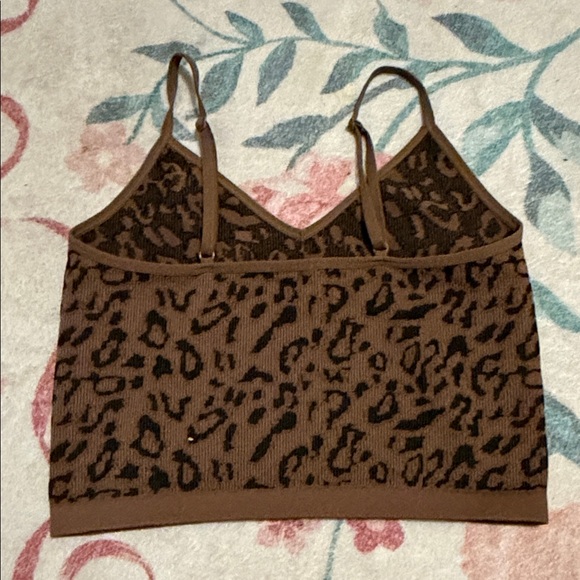 Bozzolo Leopard Print Seamless Crop Tank Top Camisole Brown Black Animal Print - Picture 6 of 11